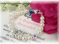 Baby Baptism Bracelet Freshwater Pearl and Swarovski Crystal