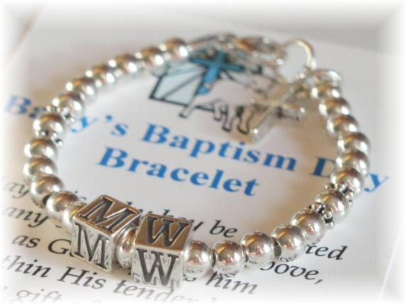 Personalized baby baptism bracelet sterling silver