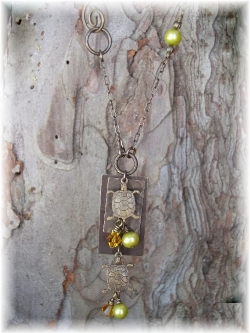 Vintaj brass necklace Freshwater pearls and Swarovski crystals