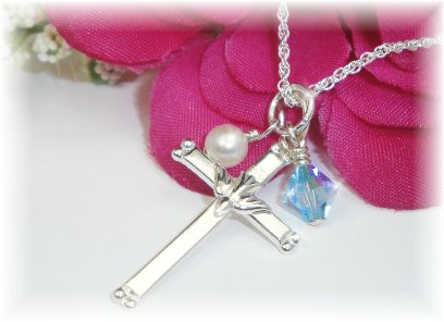 Sterling Dove Pendant Necklace with Birthstone and Pearl