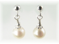 White Freshwater Pearl Earrings on sterling silver post