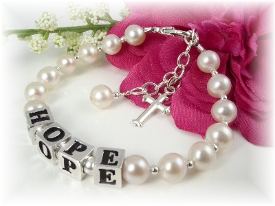 Personalised Box Vintage Pink Pearl Christening Bracelet Silver Name Bracelet