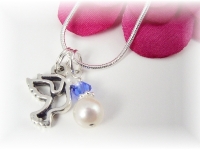 Sterling Dove Pendant Necklace with Birthstone and Pearl