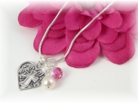 Sterling Heart Pendant Necklace with Birthstone and Pearl