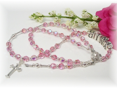 Swarovski Crystal Pink Personalized Baby Rosary