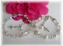 Girl Rosary Bracelet Swarovski Crystal and Pearl