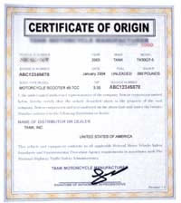 manufacturer certificate of origin for sale