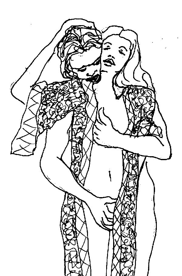 Sketch of Couple Wrapped, by John Entrekin