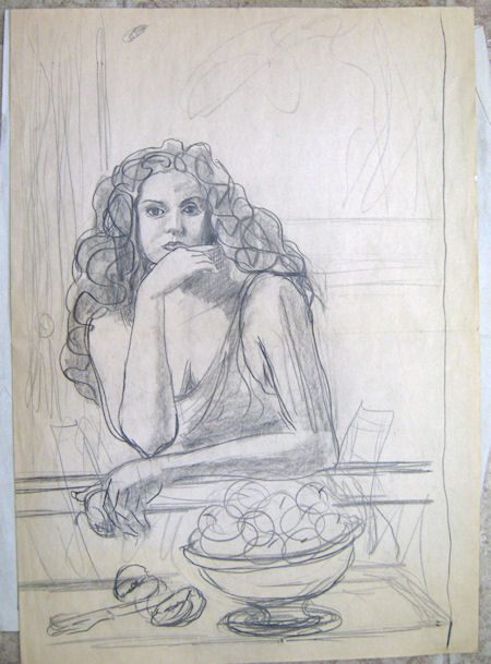 Sketch of Eve With Fruit by John Entrekin