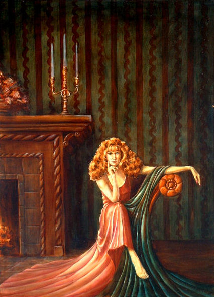 Fireplace and Drape, Oil on canvas