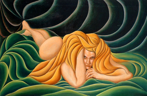 Golden Hair and Green Drape, Oil on canvas