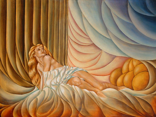 Figure by Gold Columns, Oil on canvas