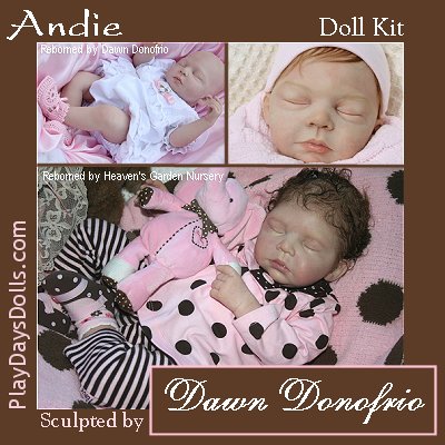 Andie Doll Kit comes unpainted, but this is an examples of how doll could look after being newborned by Symara Feitosa.