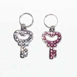 crystal  key shaped dog charm in pink or clear