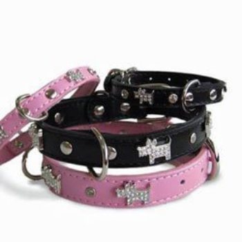 Dogo Pink leather with clear crystal dogs accent collar