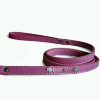 Pink or black 4' long leather lead with dog shapes in crystal 