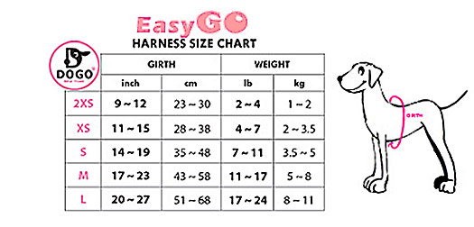 easygo dog harness size chart