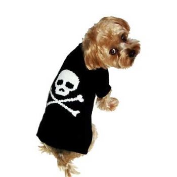 black with white skull and bones Jolly Rogers Boy dog sweater