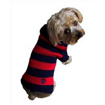 green and blue Rugby  Dog Sweater with shawl neck and paw logo