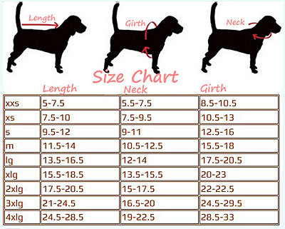 Dogo Panda Dog Coat size chart