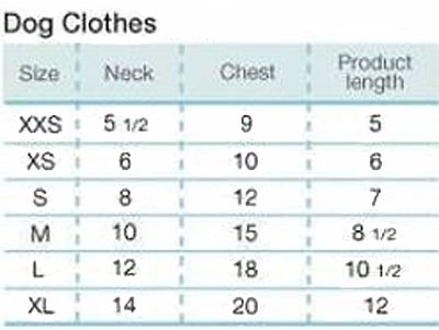 jogging suit size chart