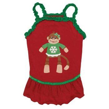 red christmas holiday dog dress with monkey