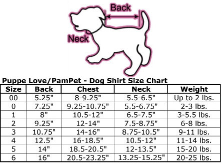 Caped Witch Dog Costume size chart