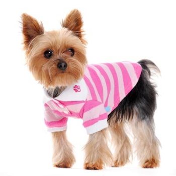 pink and white striped dog polo shirt