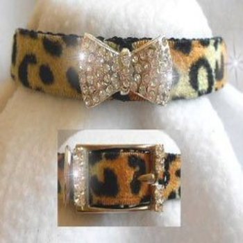 Leopard velvet with bow dog collar