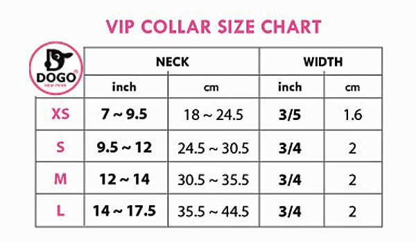  VIP Dogo collar size chart