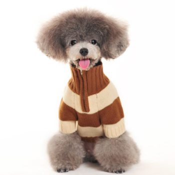 brown sporty striped zippered dog sweater