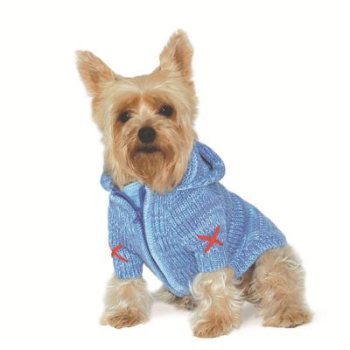 red blue or beige zippered front dog hooded sweater