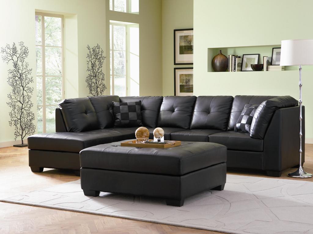Black Leather Sectional Sofa with Chaise - Discount Online Furniture