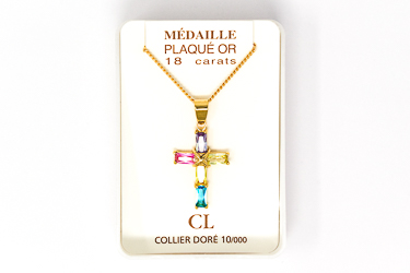 Gold Plated Cubic Zirconia Cross Necklace.