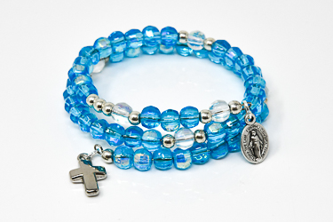 Blue Memory Wire Rosary Bracelet.