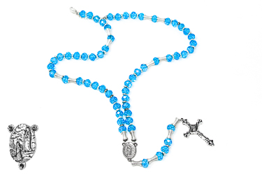 Blue Crystal Bernadette of Lourdes Rosary Necklace.