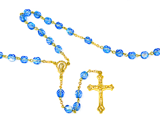 Virgin Mary Blue Rosary Beads.