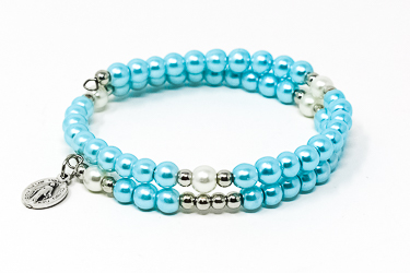 Blue Memory Wire Rosary Bracelet.