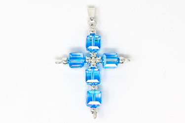 Blue Swarovski Cross Pendant.
