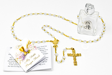 Communion Heart Rosary Gift Set with Lourdes Water.
