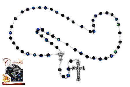 Confirmation Black Crystal Glass Rosary.