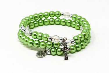 Green Memory Wire Rosary Bracelet.