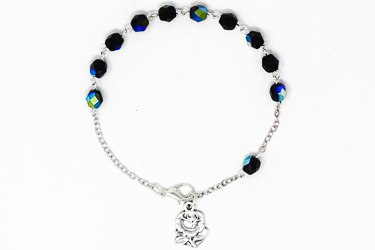 One Decade Black Crystal Rosary Bracelet.
