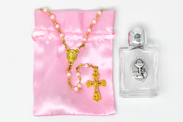 Pink Communion Rosary Gift Set.