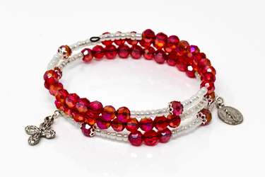 Red Memory Wire Rosary Bracelet.