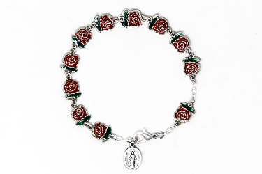 Rosary Bracelet with Metal Red Rose.