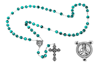 Turquoise Scapular Medal Rosary Beads.