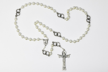 Silver Wedding Rosary with Bands.