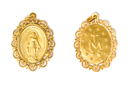 Solid Gold Our Lady of Grace Pendant.