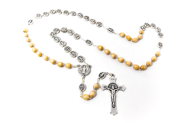 Saint Benedict Olive Wood Rosary Beads.